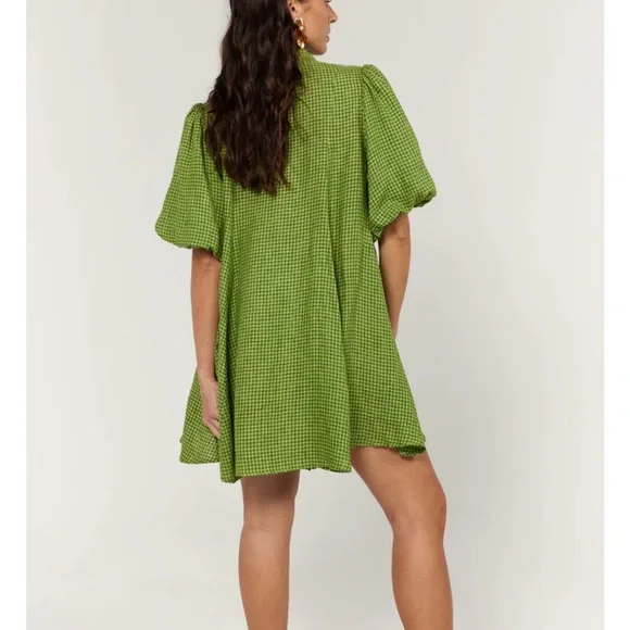La Boheme Girls Peyton Mini Dress Green Gingham